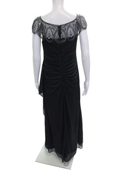 Xscape Women Maxi Dress Black Boat Neck Short Sleeve Petite Size 8