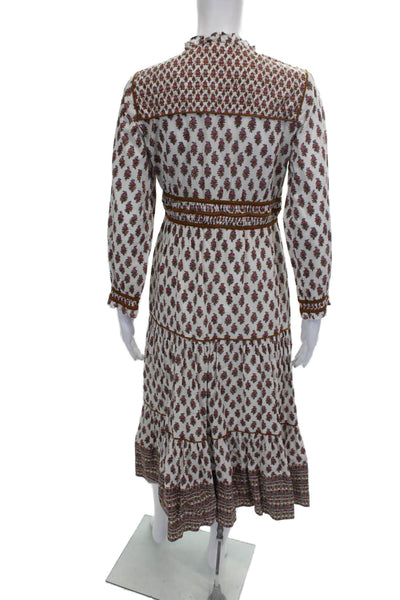 Veronica Beard Women Maxi Dress White Cotton V Neck Long Sleeve Size 2