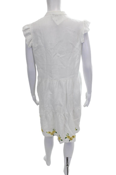 Saks Fifth Avenue Women Shirt Dress White Floral Linen Short Size S