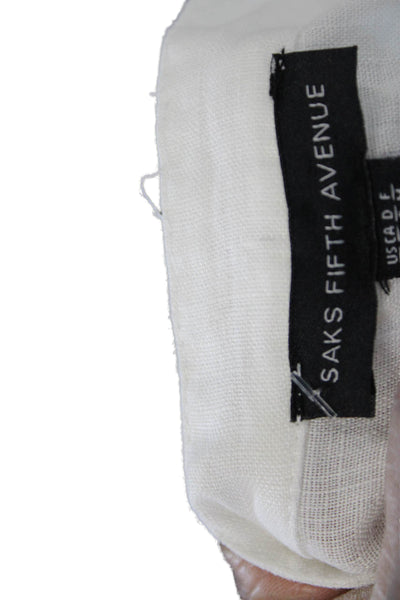 Saks Fifth Avenue Women Shirt Dress White Floral Linen Short Size S