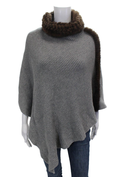 Max & Moi Women Merino Wool Cape Sweater Gray Cowl Neck 3/4 Sleeve Size One