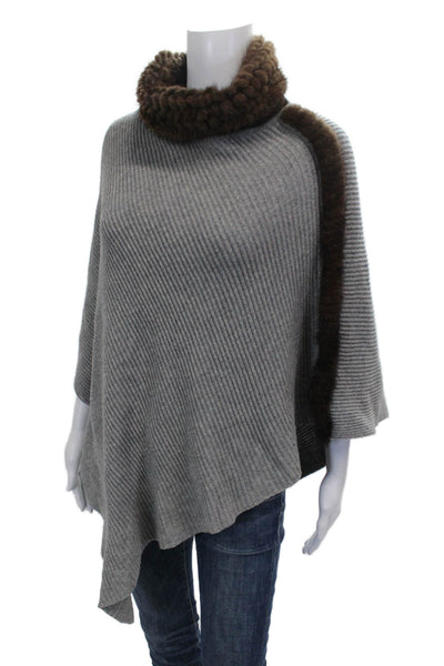 Max & Moi Women Merino Wool Cape Sweater Gray Cowl Neck 3/4 Sleeve Size One