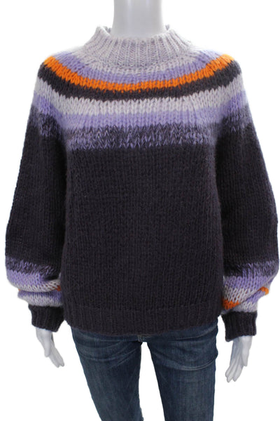 Maje Womens Pullover Sweater Multicolor Mock Neck Striped Long Sleeve Size 3