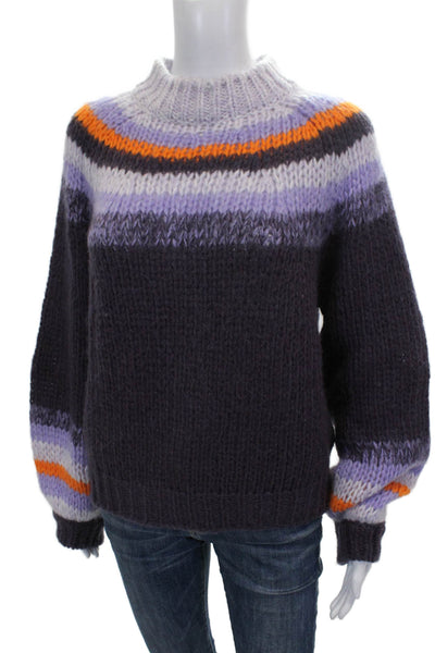 Maje Womens Pullover Sweater Multicolor Mock Neck Striped Long Sleeve Size 3