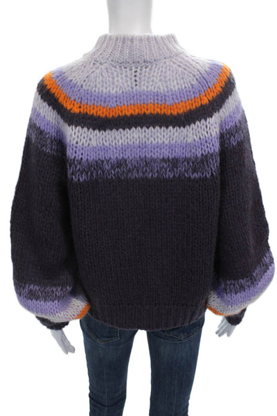 Maje Womens Pullover Sweater Multicolor Mock Neck Striped Long Sleeve Size 3