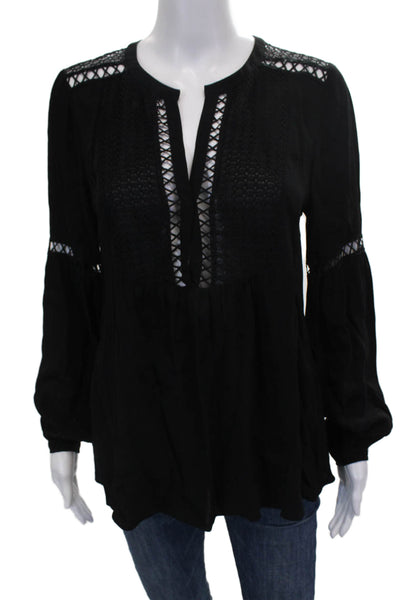 Hale Bob Women Tunic Blouse Black V Neck Long Sleeve Viscose Size XS