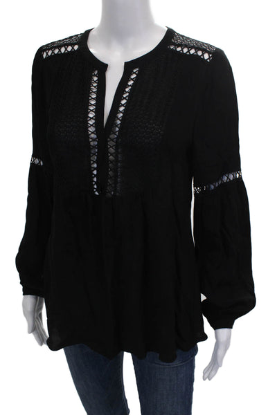 Hale Bob Women Tunic Blouse Black V Neck Long Sleeve Viscose Size XS