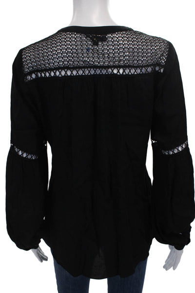Hale Bob Women Tunic Blouse Black V Neck Long Sleeve Viscose Size XS
