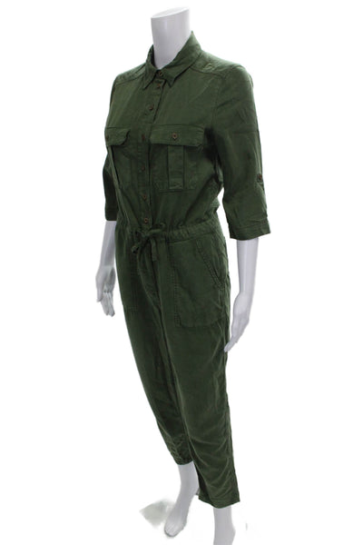 Topshop Petite Women Jumpsuit Green Lyocell Collared Button 3/4 Sleeve Size 4