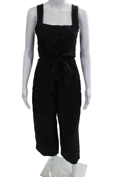 Everlane Women Jumpsuit Black Linen Square Neck Button Sleeveless Size 10