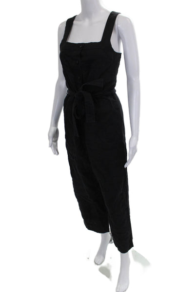 Everlane Women Jumpsuit Black Linen Square Neck Button Sleeveless Size 10