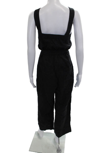 Everlane Women Jumpsuit Black Linen Square Neck Button Sleeveless Size 10