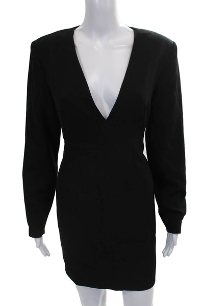LBV Women Sheath Dress Black V-Neck Long Sleeve Zip Polyester Blend Size 8