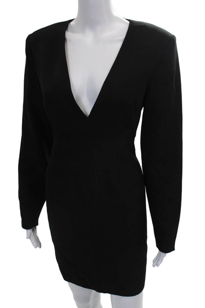 LBV Women Sheath Dress Black V-Neck Long Sleeve Zip Polyester Blend Size 8