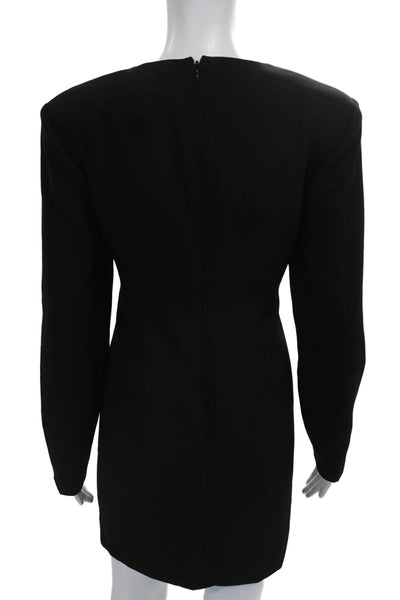 LBV Women Sheath Dress Black V-Neck Long Sleeve Zip Polyester Blend Size 8