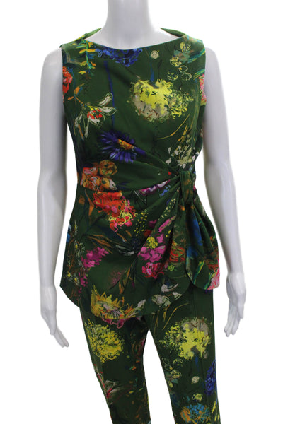 Lela Rose Wom,ens Floral Print Tank Top Creased Pant Set Green Size 4/6