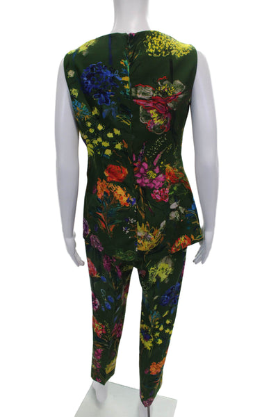 Lela Rose Wom,ens Floral Print Tank Top Creased Pant Set Green Size 4/6