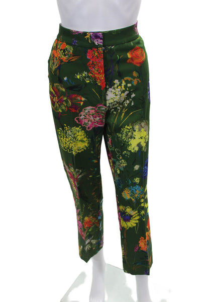 Lela Rose Wom,ens Floral Print Tank Top Creased Pant Set Green Size 4/6