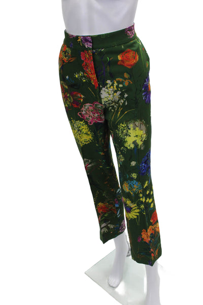 Lela Rose Wom,ens Floral Print Tank Top Creased Pant Set Green Size 4/6