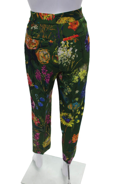 Lela Rose Wom,ens Floral Print Tank Top Creased Pant Set Green Size 4/6