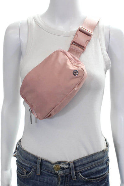 Lululemon Womens Silver Tone Zip Around Adjustable Strap Belt Bag Pink