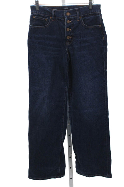 J Crew Women Wide-Leg Jeans High Rise Blue Button Cotton Size 25