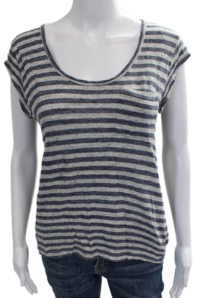Joie Women Basic T-Shirt Blue Scoop Neck Short Sleeve Cotton Blend Size S