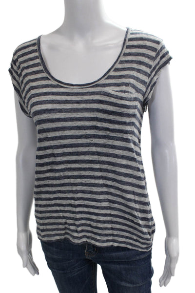 Joie Women Basic T-Shirt Blue Scoop Neck Short Sleeve Cotton Blend Size S