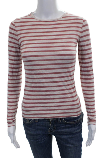 Vince Women Red Striped Viscose Crew Neck Long Sleeve Basic T-Shirt Size XS