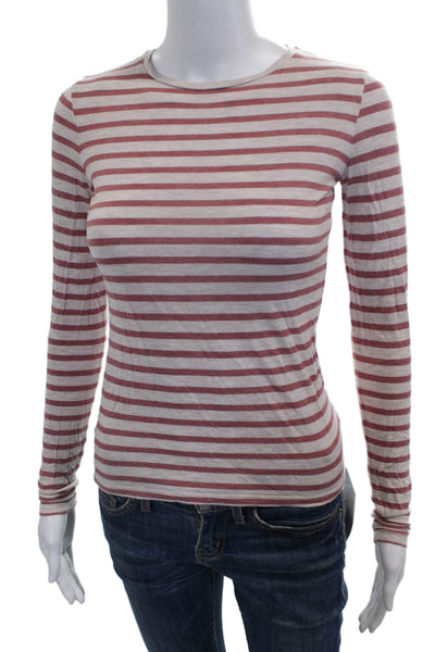 Vince Women Red Striped Viscose Crew Neck Long Sleeve Basic T-Shirt Size XS