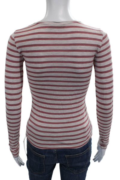 Vince Women Red Striped Viscose Crew Neck Long Sleeve Basic T-Shirt Size XS