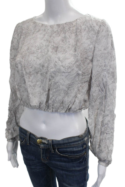 Intermix Women Cropped Silk Animal Print Boatneck Blouse Size 0P