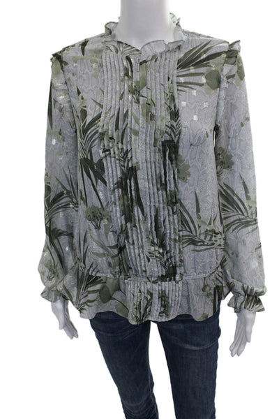 Ted Baker London Womens Blouse Blue Floral High Neck Long Sleeve Size 0