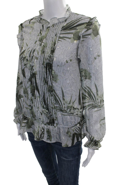 Ted Baker London Womens Blouse Blue Floral High Neck Long Sleeve Size 0