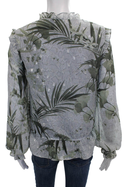 Ted Baker London Womens Blouse Blue Floral High Neck Long Sleeve Size 0