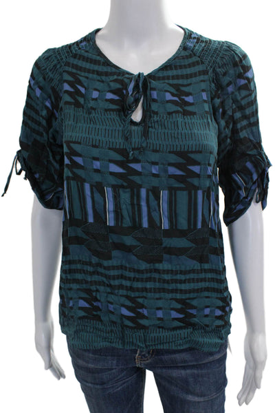 Parker Women Silk Geometric V-Neck 3/4 Sleeve Basic Blouse Multicolor Size S