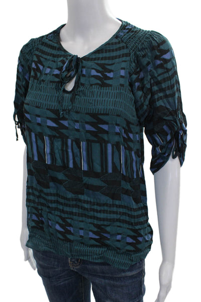Parker Women Silk Geometric V-Neck 3/4 Sleeve Basic Blouse Multicolor Size S