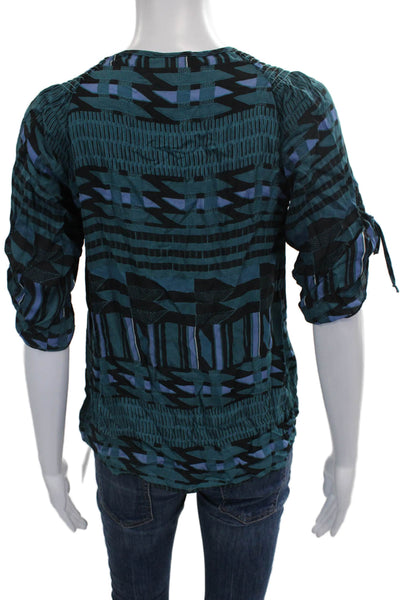 Parker Women Silk Geometric V-Neck 3/4 Sleeve Basic Blouse Multicolor Size S