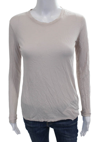 Vince Womens Basic Pima Cotton Crew Neck Long Sleeve T-Shirt Beige Size XS