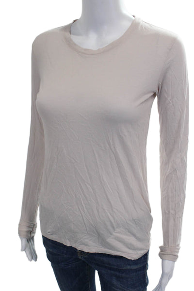 Vince Womens Basic Pima Cotton Crew Neck Long Sleeve T-Shirt Beige Size XS