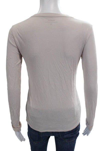 Vince Womens Basic Pima Cotton Crew Neck Long Sleeve T-Shirt Beige Size XS