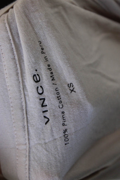 Vince Womens Basic Pima Cotton Crew Neck Long Sleeve T-Shirt Beige Size XS