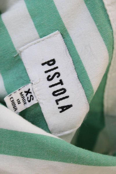 Pistola Women Striped Button-Up Blouse Green Cotton Long Sleeve Size XS