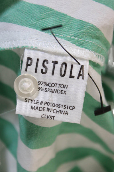 Pistola Women Striped Button-Up Blouse Green Cotton Long Sleeve Size XS