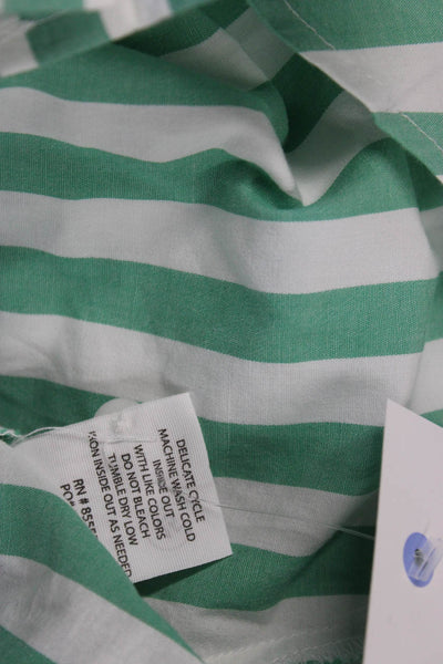 Pistola Women Striped Button-Up Blouse Green Cotton Long Sleeve Size XS