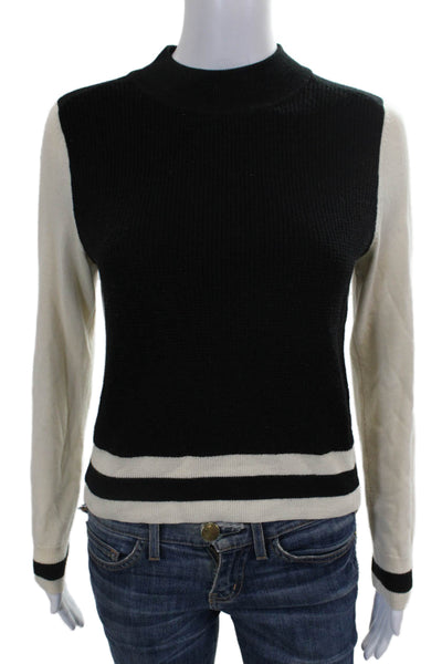 Rag & Bone Women Black Striped Merino Mock Neck Pullover Long Sleeve Size XS