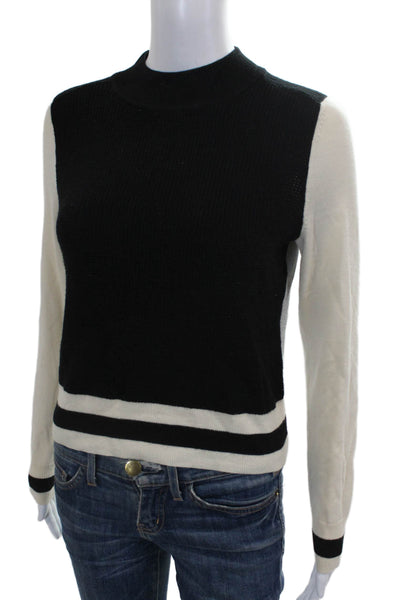 Rag & Bone Women Black Striped Merino Mock Neck Pullover Long Sleeve Size XS