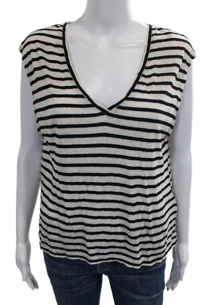 Alice + Olivia Women Striped Black V-Neck Cotton Sleeveless Tank Size S