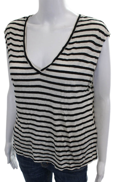 Alice + Olivia Women Striped Black V-Neck Cotton Sleeveless Tank Size S