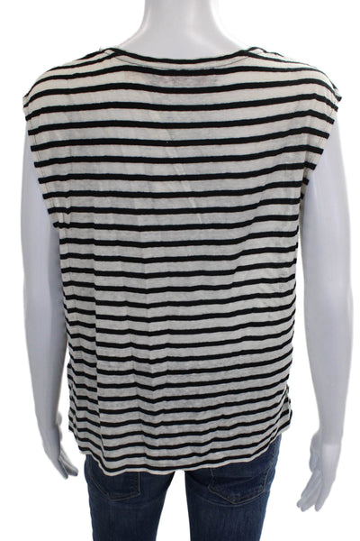 Alice + Olivia Women Striped Black V-Neck Cotton Sleeveless Tank Size S